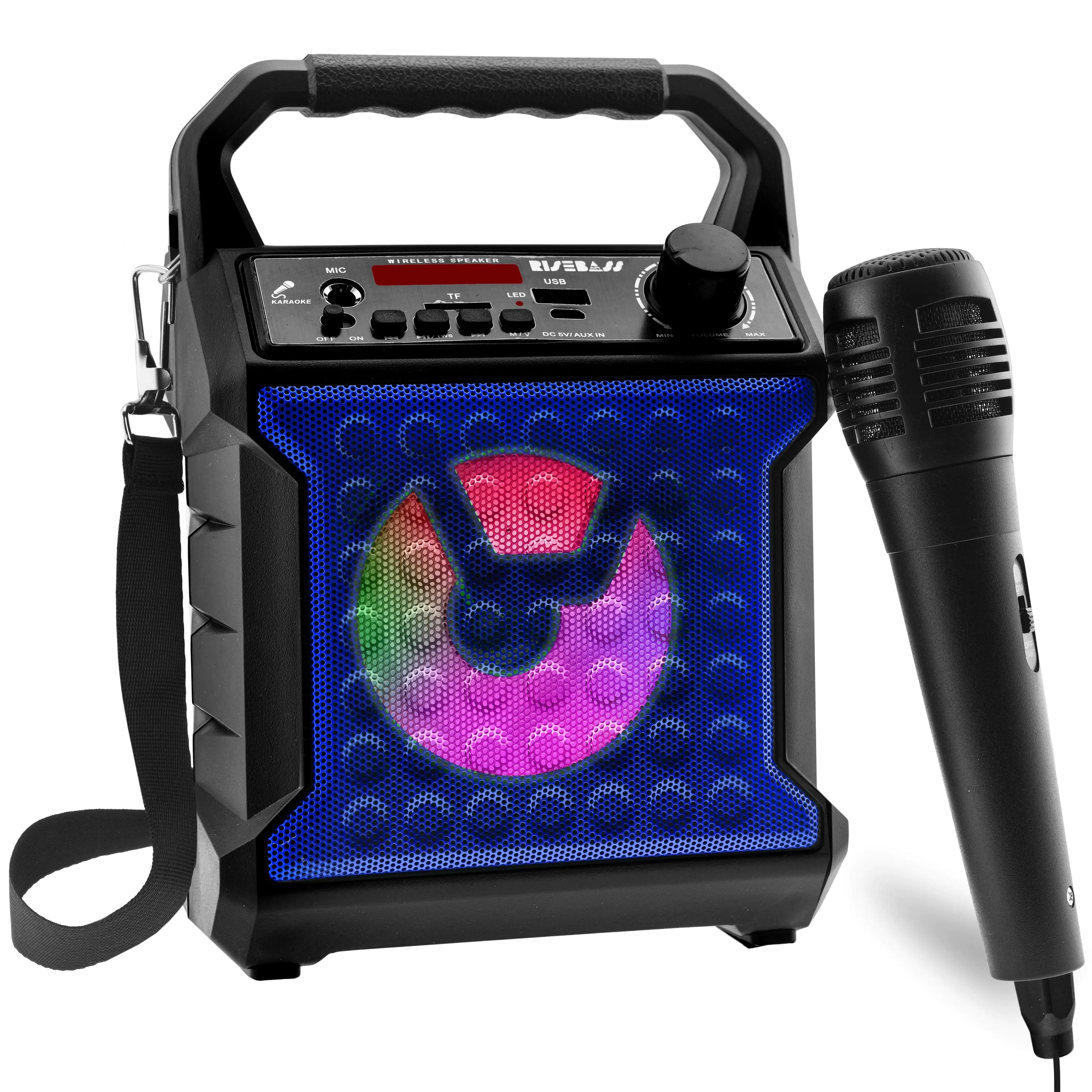 Risebass Portable Karaoke Machine – Home Karaoke System with Microphone & Party Lights, Rechargeable USB Speaker