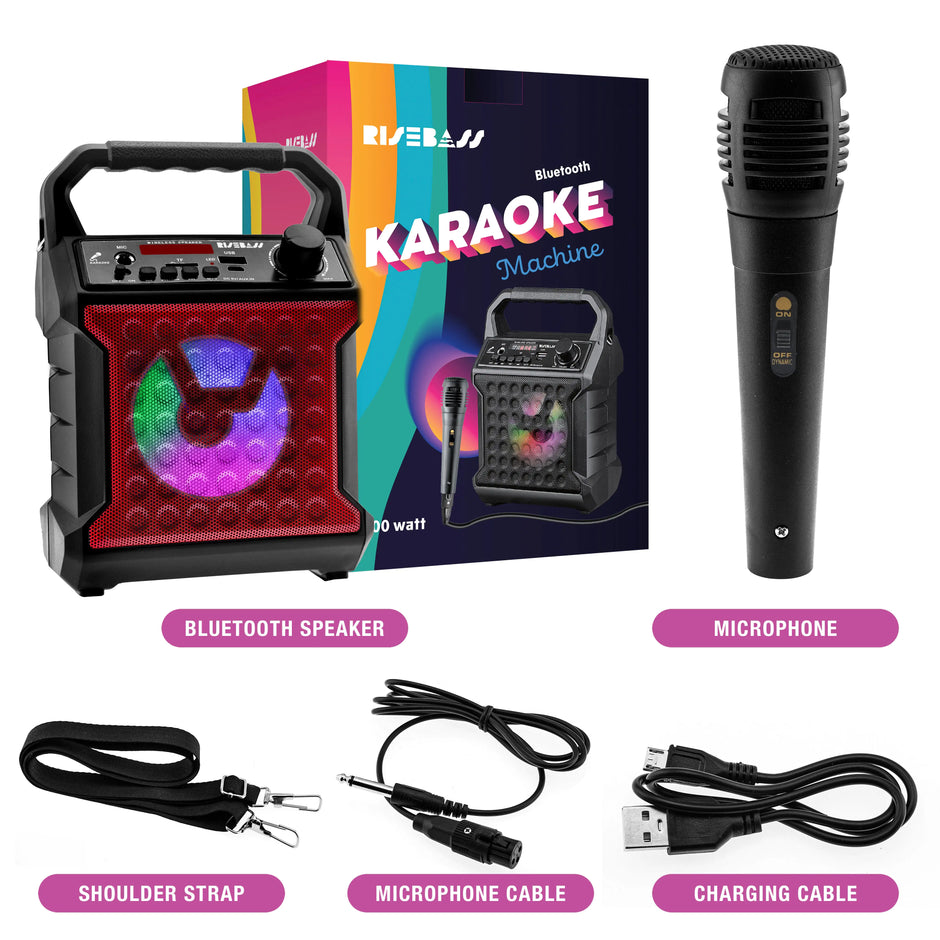 Risebass Portable Karaoke Machine – Home Karaoke System with Microphone & Party Lights, Rechargeable USB Speaker