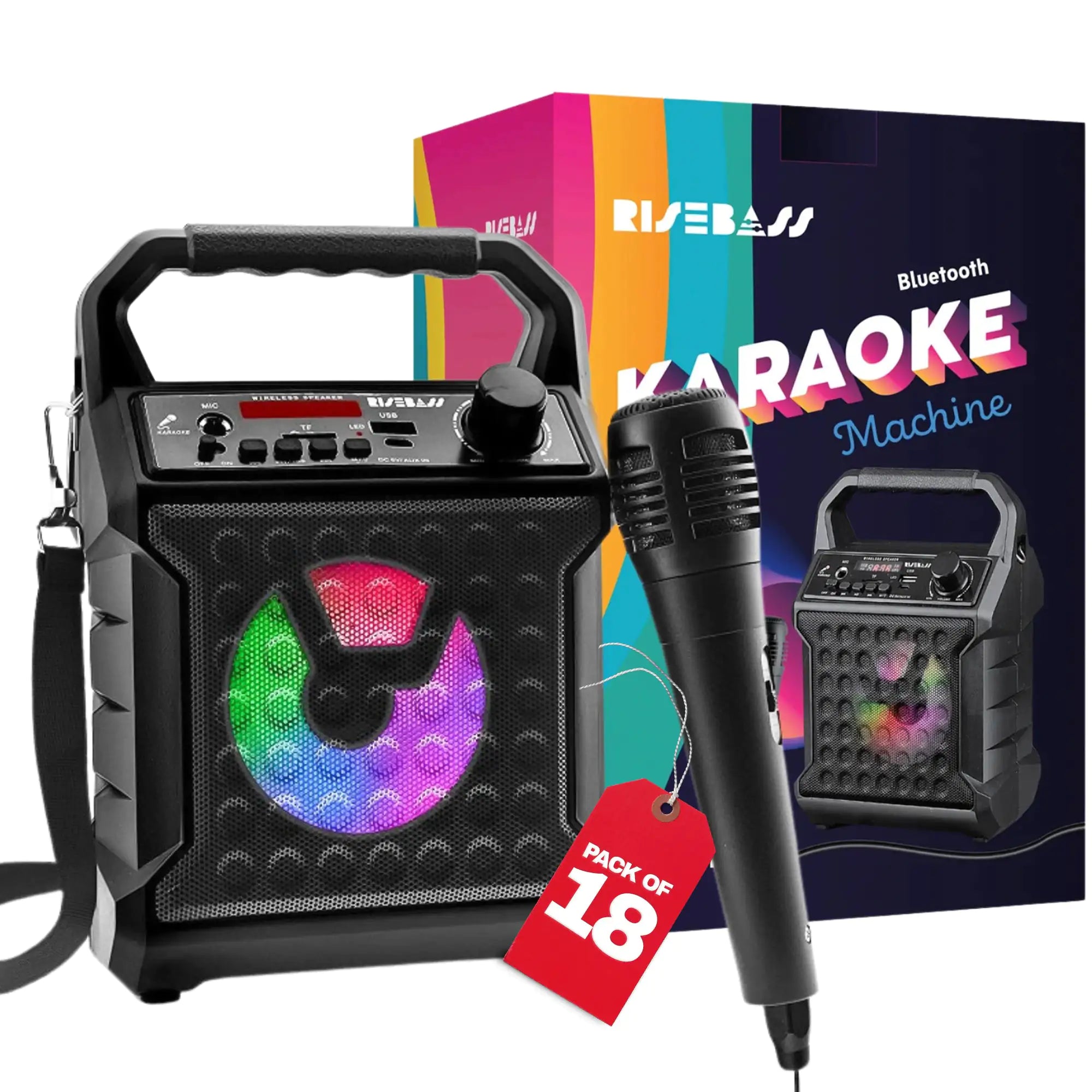 Risebass Portable Karaoke Machine – Home Karaoke System with Microphone & Party Lights, Rechargeable USB Speaker