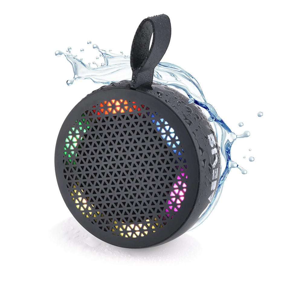 RISEBASS Water Resistant Bluetooth Shower Speaker – Portable Handsfree Speakerphone with LED Light, True Wireless Stereo