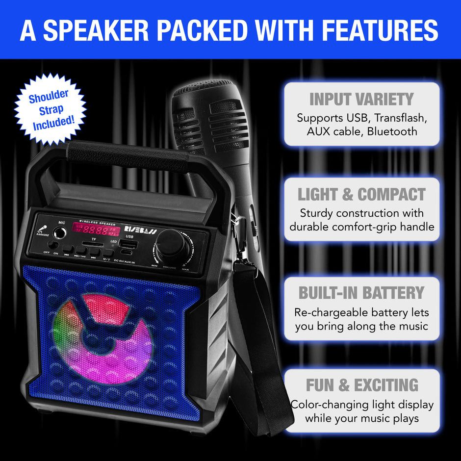 Risebass Portable Karaoke Machine – Home Karaoke System with Microphone & Party Lights, Rechargeable USB Speaker