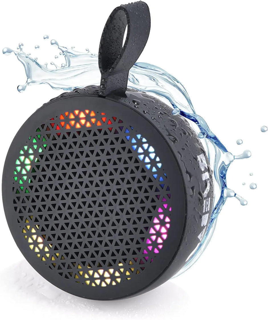 RISEBASS Water Resistant Bluetooth Shower Speaker – Portable Handsfree Speakerphone with LED Light, True Wireless Stereo