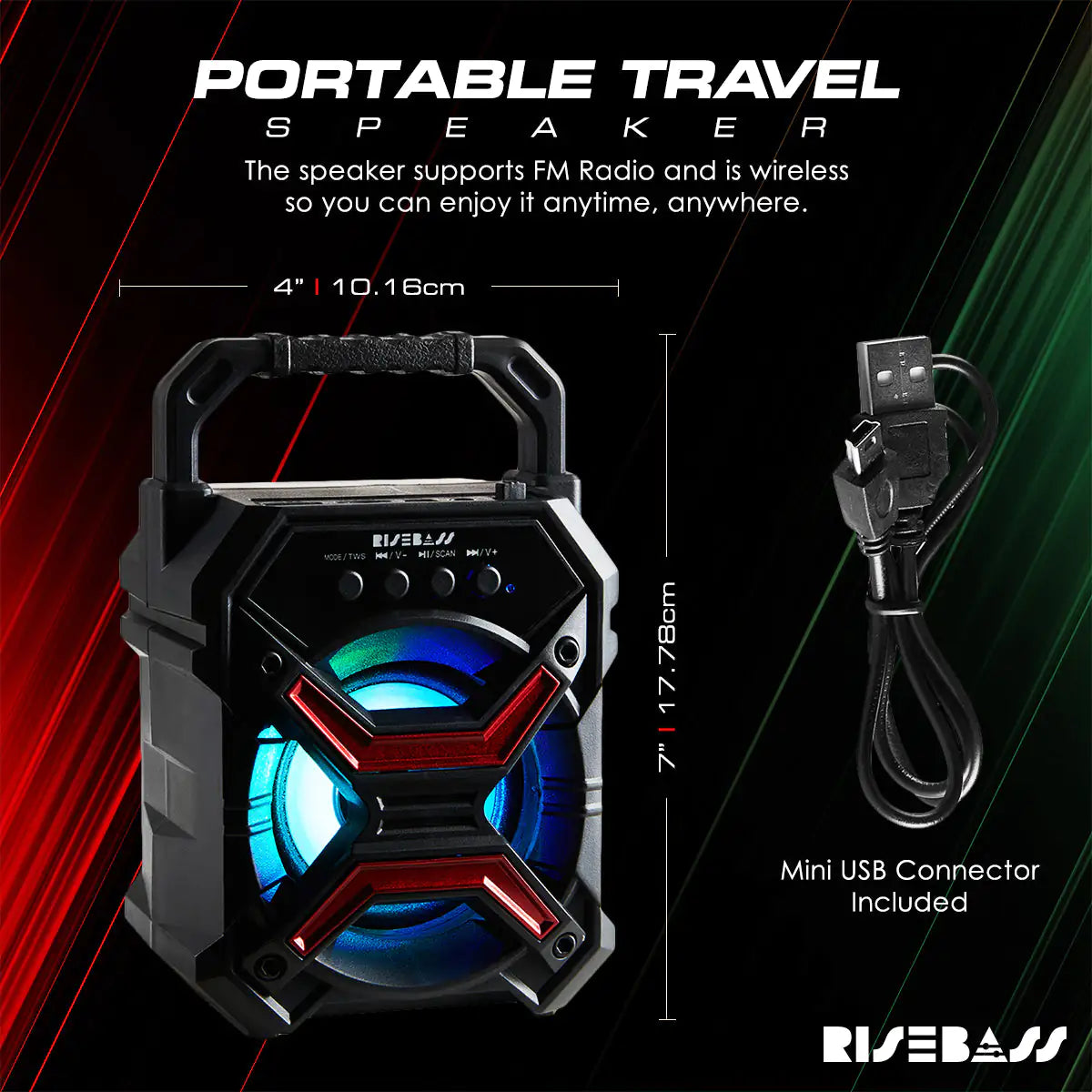 Portable Wireless Bluetooth Speaker – TWS, Rechargeable, LES Flashing Lights