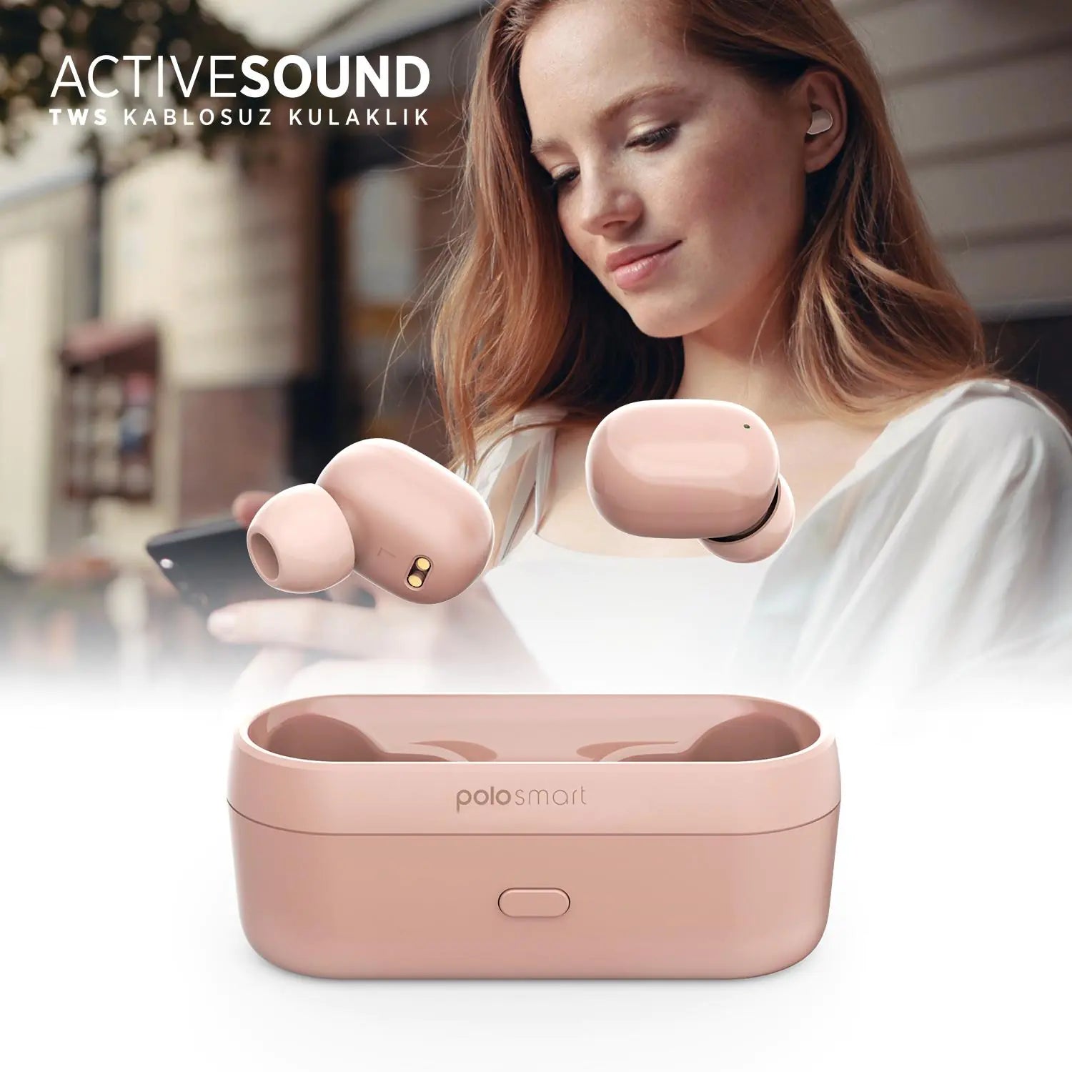 Polosmart FS55 Wireless TWS Earbuds – True Wireless, Compact, Pink