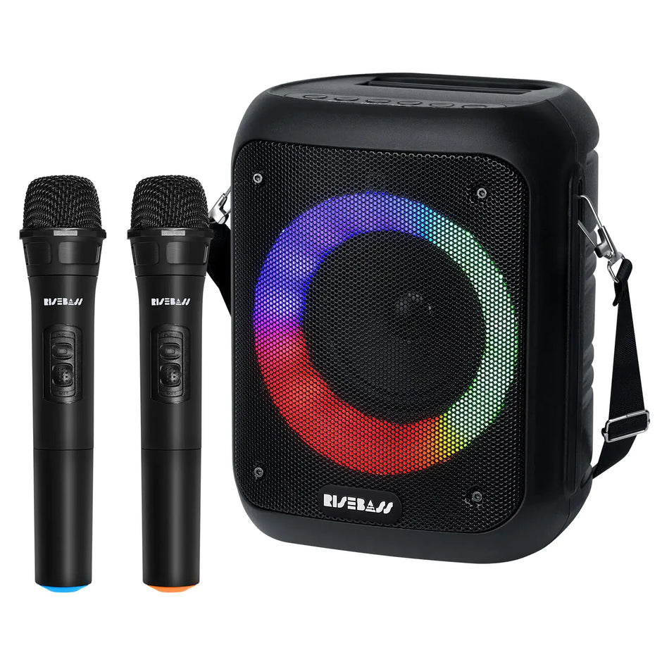 Risebass Portable Karaoke Machine – 2 Wireless Mics, Bluetooth, Rechargeable