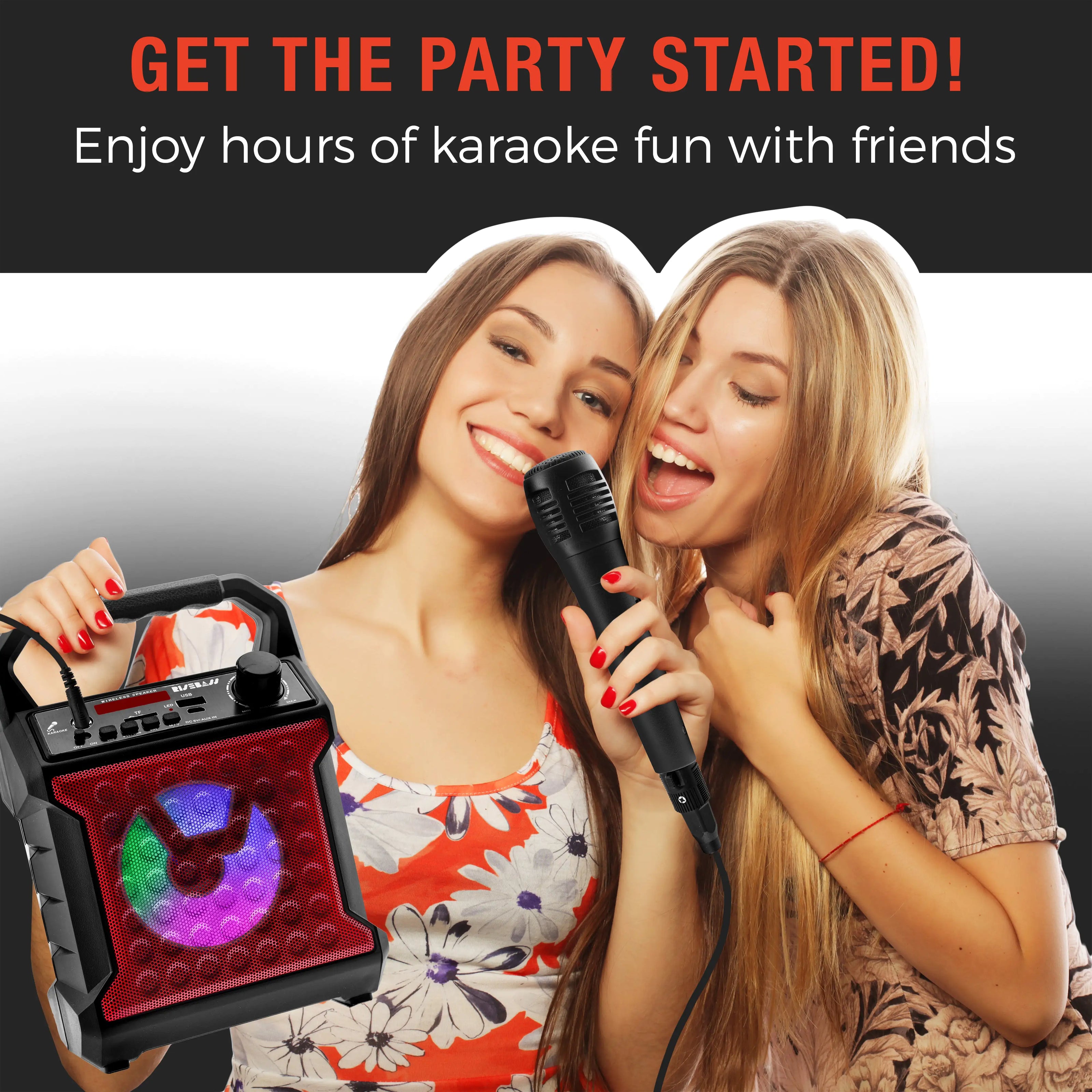 Risebass Portable Karaoke Machine – Home Karaoke System with Microphone & Party Lights, Rechargeable USB Speaker
