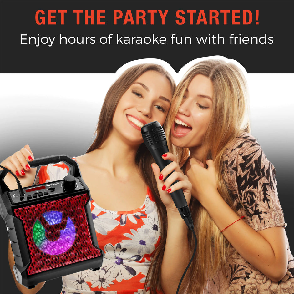 Risebass Portable Karaoke Machine – Home Karaoke System with Microphone & Party Lights, Rechargeable USB Speaker