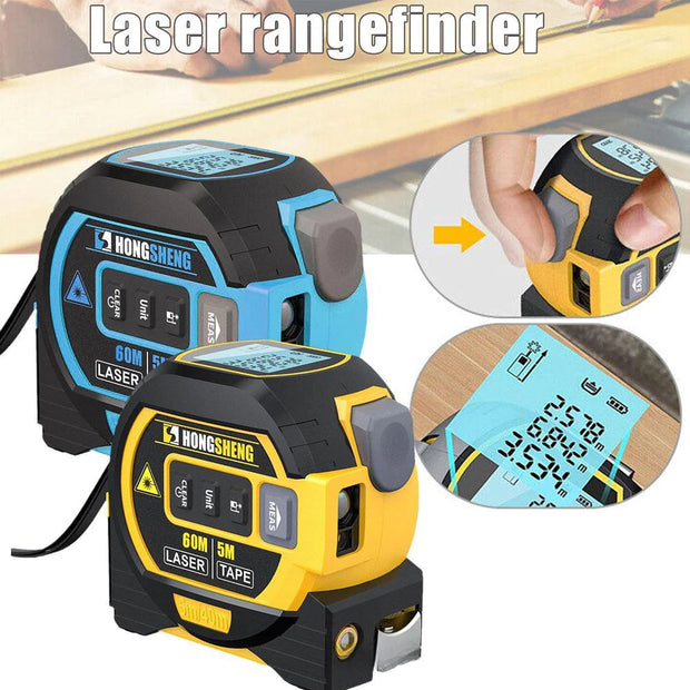 3-in-1 Laser Distance Measurer with Steel Tape & Digital Display